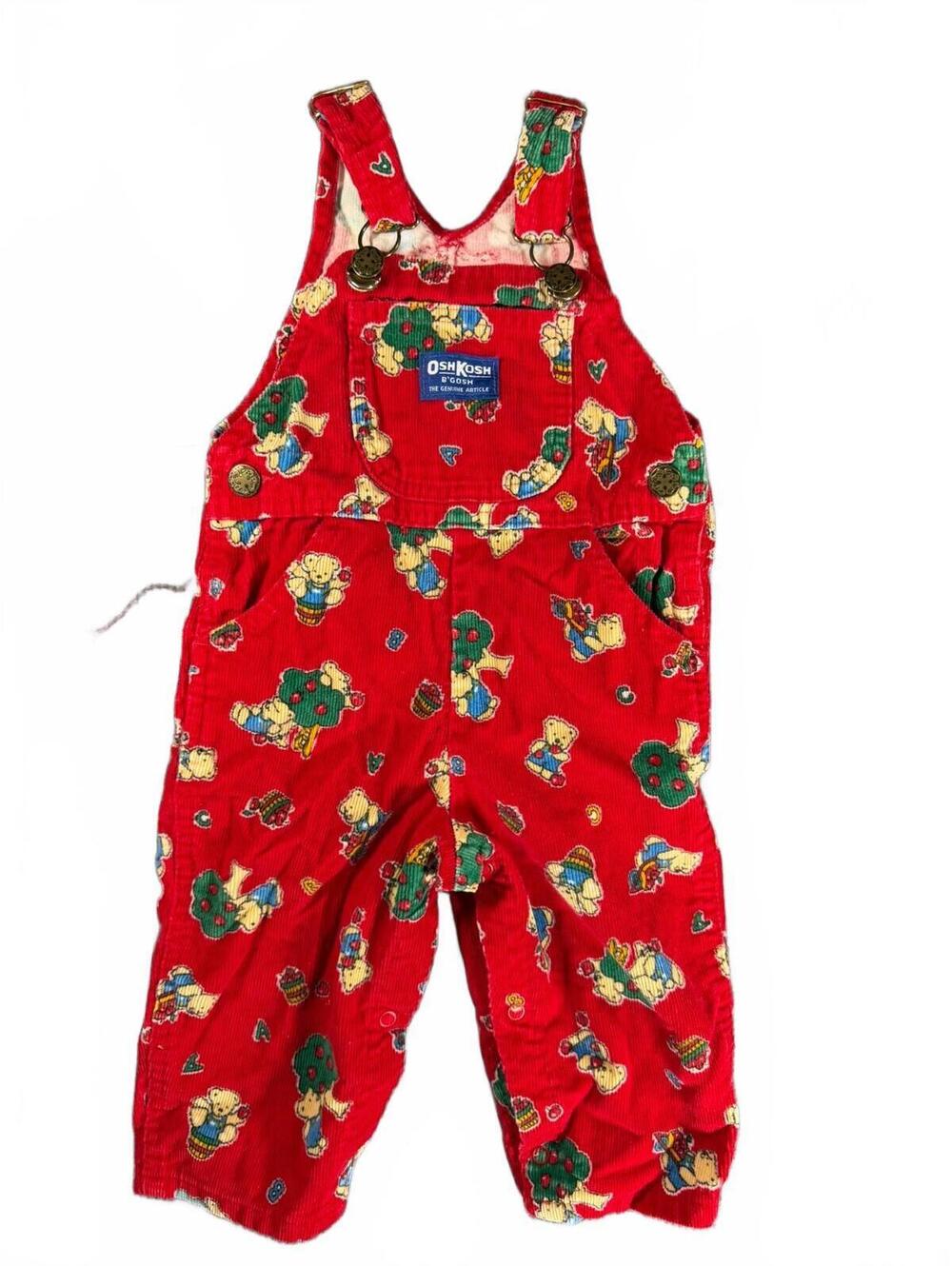 Vintage OshKosh B'Gosh Vestbak Red Corduroy Teddy Bear Overalls Baby 12M
